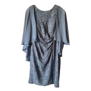 Lace Dress with Chiffon Overlay Formal Party Cocktail Elegant Gray Women Size 10